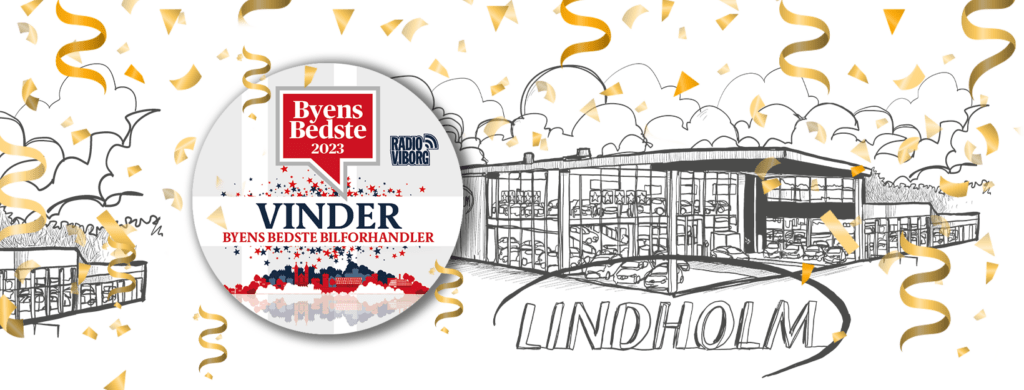 En tegning af Lindholm Bilers butik i Viborg.